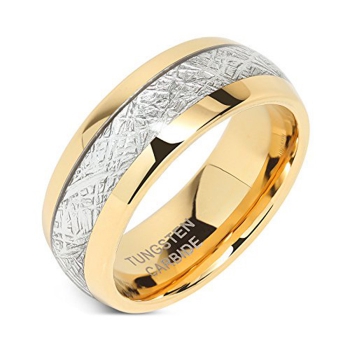 Mens Tungsten Carbide Ring Meteorite Inlay 14k Gold Plated Jewelry Wedding Band